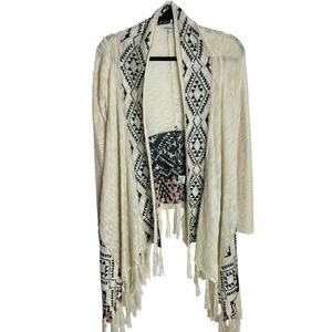 Nostalgia Fringed Boho Cardigan Womens M Aztec Southwestern Hi Low Festival